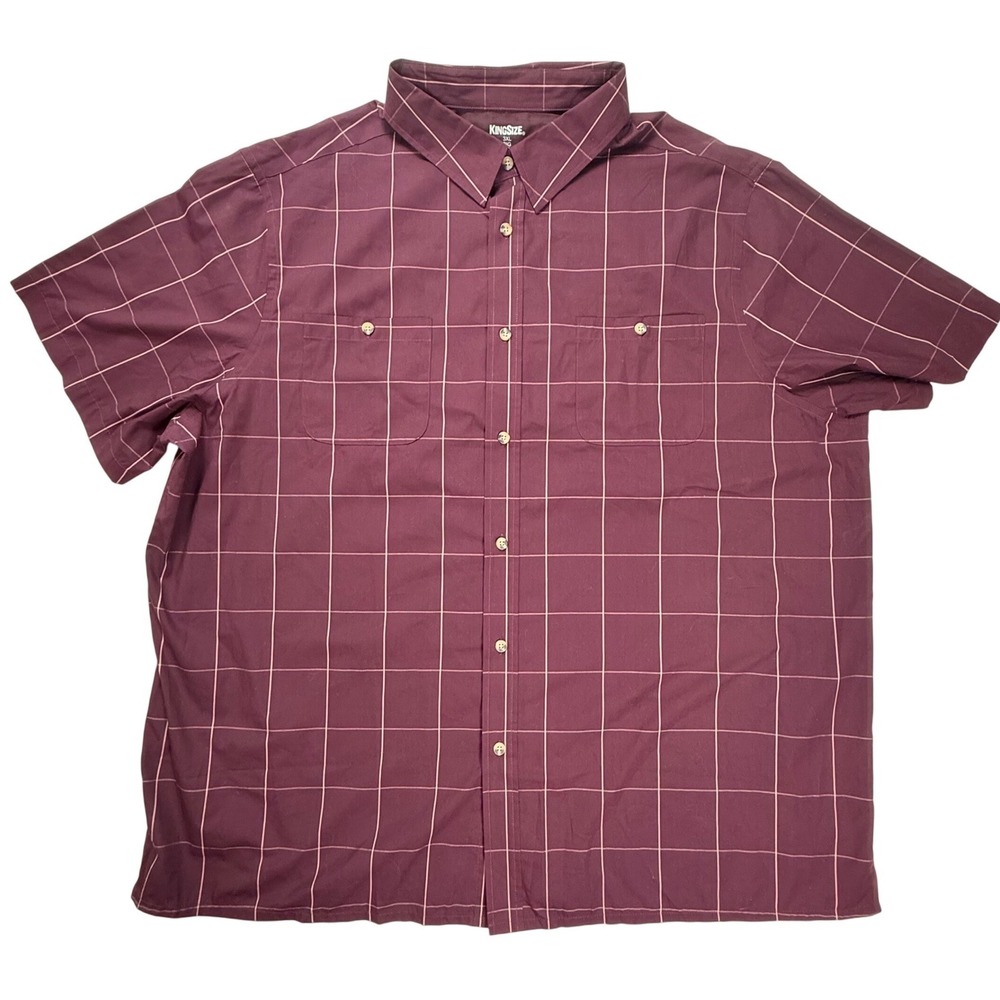 KingSize Mens 3XL Big Burgundy Purple Windowpane Short‎ Sleeve Button Down Shirt
